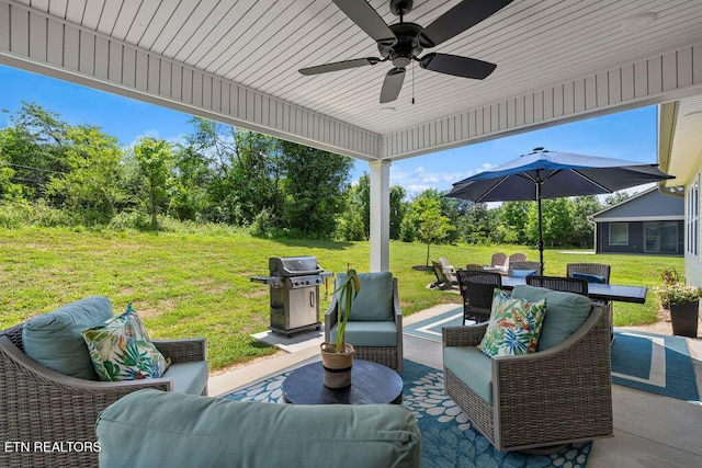 140 Walelu Trl, Vonore, TN 37885 - view of patio with area for grilling, an outdoor hangout area, and ceiling fan