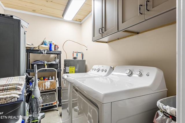 1010 Smallwood Rd, Jamestown, TN 38556 - washroom with cabinet space, separate washer and dryer, water heater, and wood ceiling