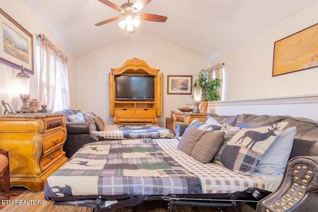 541 Johnson Ln Unit 2, Gatlinburg, TN 37738 - bedroom featuring vaulted ceiling, wood finished floors, and ceiling fan