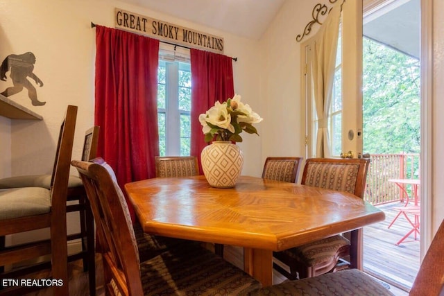 541 Johnson Ln Unit 2, Gatlinburg, TN 37738 - dining room featuring vaulted ceiling and wood finished floors