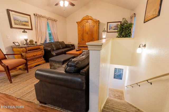 541 Johnson Ln Unit 2, Gatlinburg, TN 37738 - living area featuring a ceiling fan, lofted ceiling, and wood finished floors