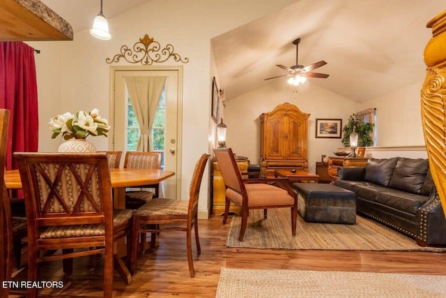 541 Johnson Ln Unit 2, Gatlinburg, TN 37738 - living area with lofted ceiling, a ceiling fan, and wood finished floors