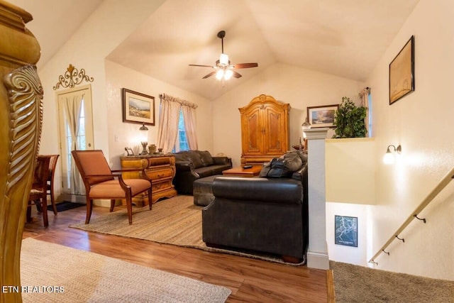 541 Johnson Ln Unit 2, Gatlinburg, TN 37738 - living area featuring vaulted ceiling, a ceiling fan, and wood finished floors
