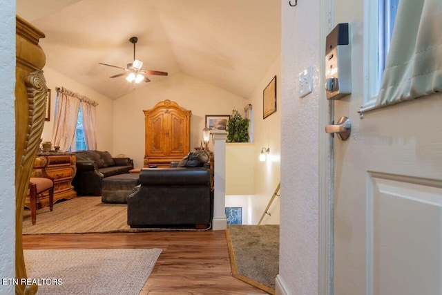 541 Johnson Ln Unit 2, Gatlinburg, TN 37738 - living room with vaulted ceiling, ceiling fan, and wood finished floors