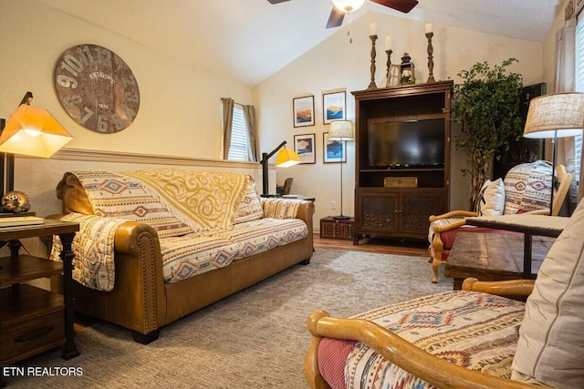 541 Johnson Ln Unit 1 & 2, Gatlinburg, TN 37738 - living area with vaulted ceiling and a ceiling fan