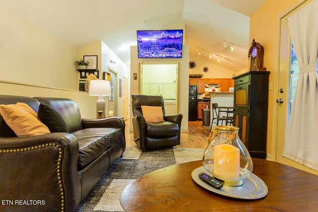 516 Proffitt Rd Unit 2, Gatlinburg, TN 37738 - living area featuring vaulted ceiling, wood finished floors, and track lighting