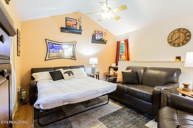 516 Proffitt Rd Unit 2, Gatlinburg, TN 37738 - bedroom featuring vaulted ceiling, wood finished floors, and ceiling fan