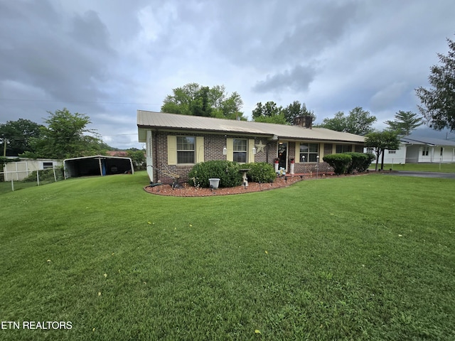 340 Machine Branch Rd, Ewing, VA 24248 - ranch-style house featuring a chimney, a detached carport, and brick siding