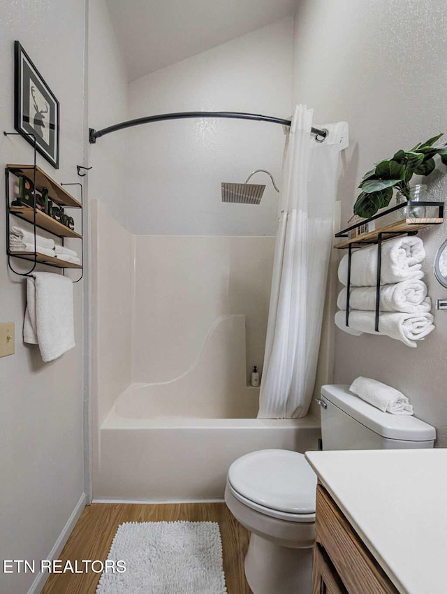 516 Proffitt Rd Unit 1 & 2, Gatlinburg, TN 37738 - full bathroom with shower / bathtub combination with curtain, wood finished floors, and vanity
