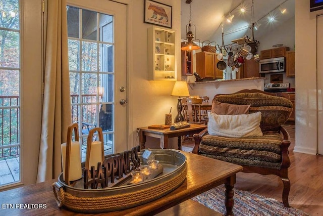 516 Proffitt Rd Unit 1 & 2, Gatlinburg, TN 37738 - living area featuring wood finished floors, healthy amount of natural light, and vaulted ceiling
