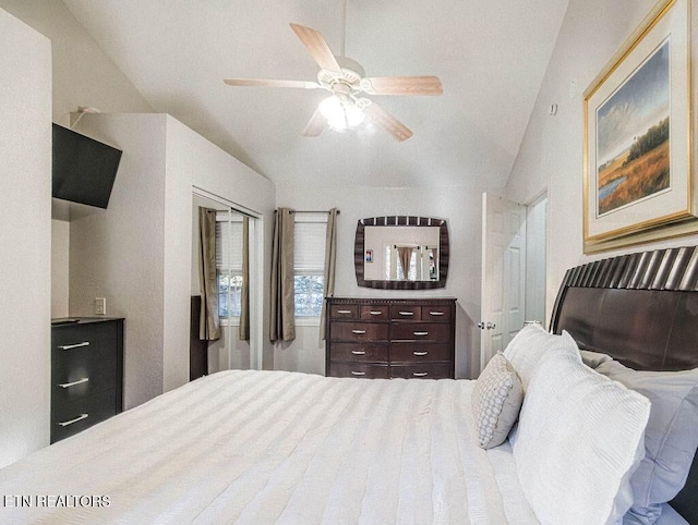 516 Proffitt Rd Unit 1 & 2, Gatlinburg, TN 37738 - bedroom featuring vaulted ceiling and ceiling fan
