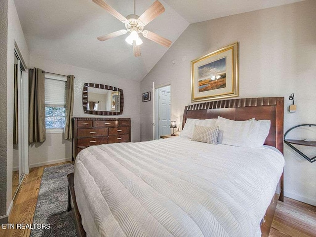 516 Proffitt Rd Unit 1 & 2, Gatlinburg, TN 37738 - bedroom featuring wood finished floors, lofted ceiling, and a ceiling fan