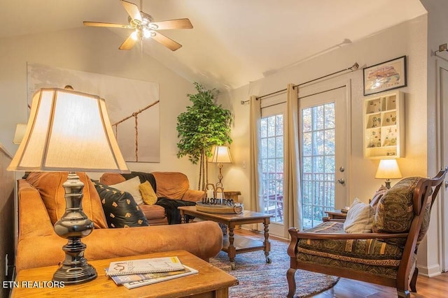 516 Proffitt Rd Unit 1 & 2, Gatlinburg, TN 37738 - living area featuring ceiling fan, lofted ceiling, and wood finished floors