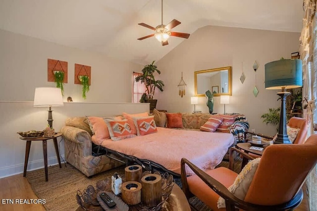 520 Proffitt Rd Unit 1, Gatlinburg, TN 37738 - living room with wood finished floors, a ceiling fan, and vaulted ceiling
