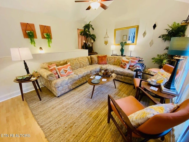 520 Proffitt Rd Unit 1, Gatlinburg, TN 37738 - living room with a ceiling fan, wood finished floors, and lofted ceiling