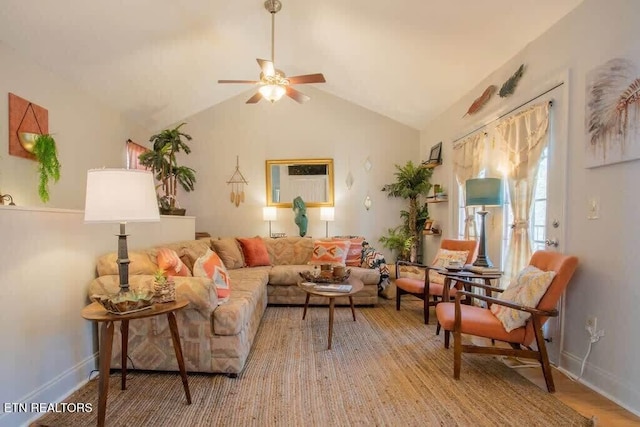 520 Proffitt Rd Unit 1, Gatlinburg, TN 37738 - living room featuring a ceiling fan and vaulted ceiling