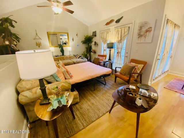 520 Proffitt Rd Unit 1, Gatlinburg, TN 37738 - living area featuring wood finished floors, lofted ceiling, and a ceiling fan