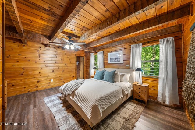 4372 Boogertown Rd Unit 2, Sevierville, TN 37876 - bedroom featuring a wood ceiling with exposed beams, wood walls, and wood finished floors