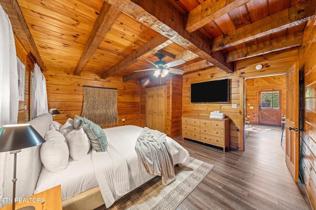 4372 Boogertown Rd Unit 2, Sevierville, TN 37876 - bedroom featuring a wooden ceiling with exposed beams, wooden walls, and wood finished floors