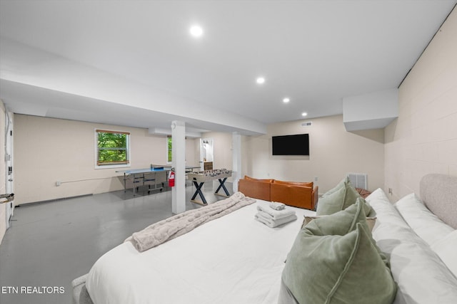 4372 Boogertown Rd Unit 2, Sevierville, TN 37876 - bedroom featuring finished concrete floors, recessed lighting, and concrete block wall