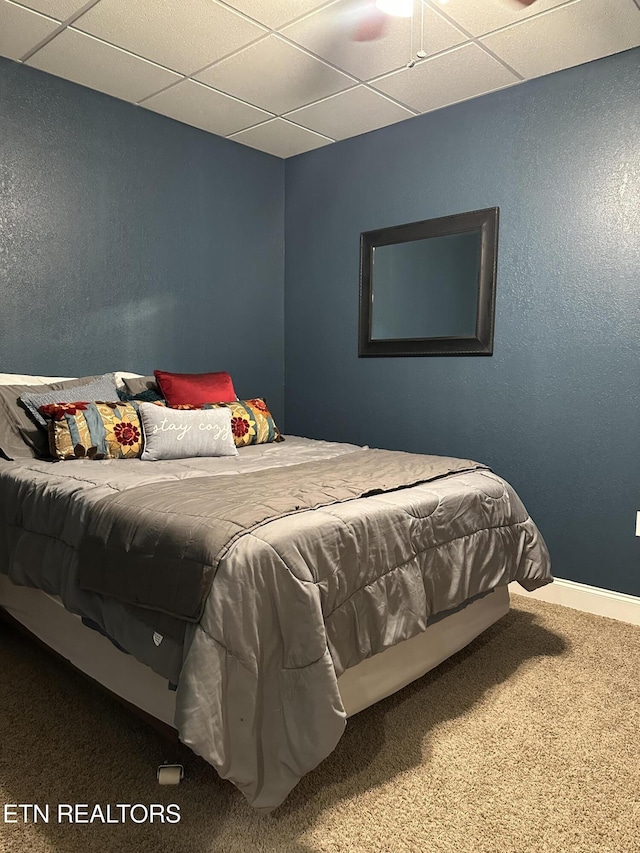 667 Pine Hollow Rd, Jacksboro, TN 37757 - bedroom featuring carpet, a paneled ceiling, and a textured wall