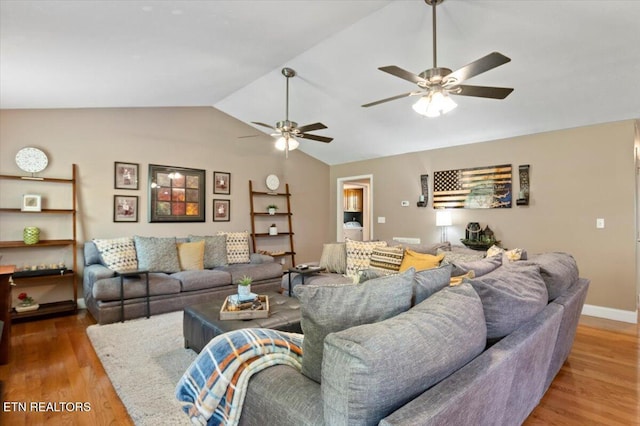 667 Pine Hollow Rd, Jacksboro, TN 37757 - living room featuring lofted ceiling, ceiling fan, and wood finished floors