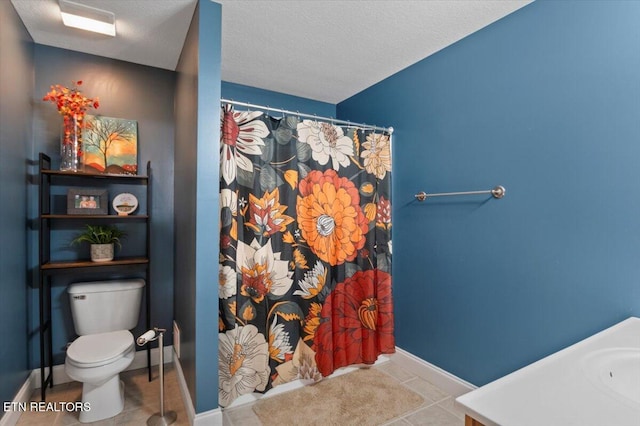 667 Pine Hollow Rd, Jacksboro, TN 37757 - full bathroom with tile patterned flooring, a shower with curtain, vanity, and a textured ceiling