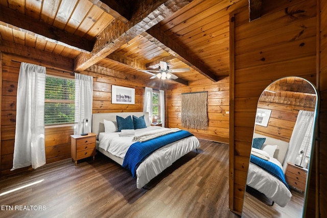 4372 Boogertown Rd Unit 4, Sevierville, TN 37876 - bedroom with a wood ceiling with exposed beams, wood finished floors, wood walls, and multiple windows