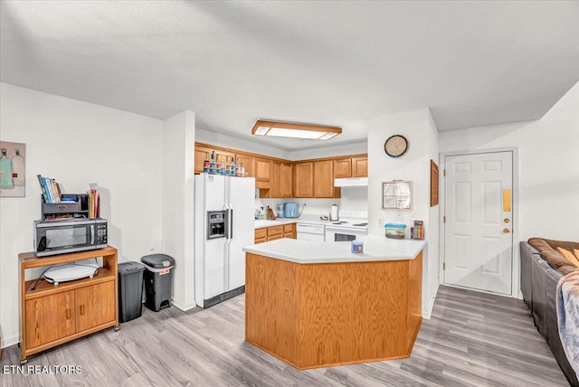 4802 Beverly Field Way, Knoxville, TN 37918 - kitchen featuring white appliances, light wood finished floors, a peninsula, and light countertops
