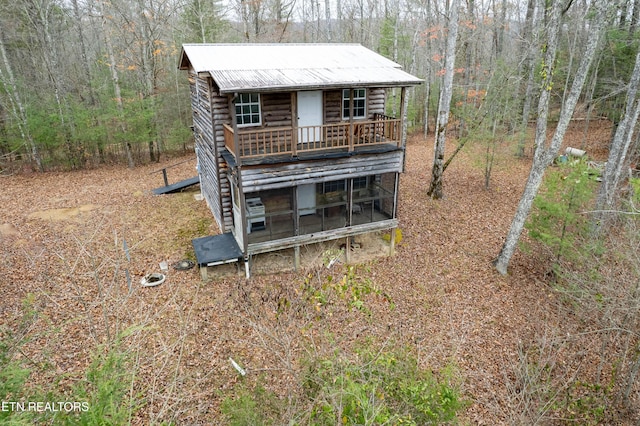 1855 Catoosa Rd, Wartburg, TN 37887 - rear view of property with a metal roof, a forest view, and log exterior