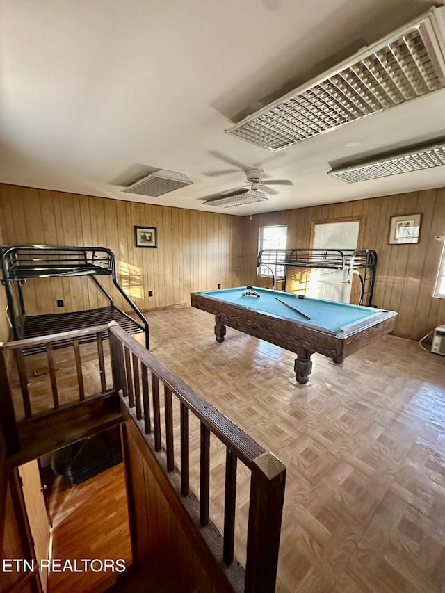 1855 Catoosa Rd, Wartburg, TN 37887 - playroom with wood walls, pool table, and a ceiling fan