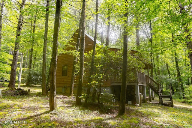 861 Windy Hill Way, Cosby, TN 37722 - view of side of home with stairway, a deck, and a wooded view