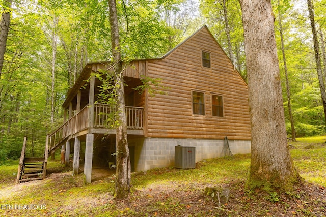 861 Windy Hill Way, Cosby, TN 37722 - view of home's exterior featuring faux log siding, stairs, and a wooden deck