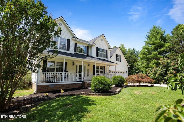 440 Indian Hills Rd, Oneida, TN 37841 - view of front of property featuring covered porch, a front yard, an attached garage, and crawl space