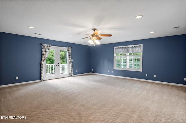 440 Indian Hills Rd, Oneida, TN 37841 - empty room with carpet flooring, french doors, a ceiling fan, and recessed lighting