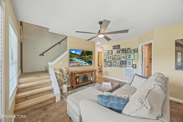 1721 Holly Bend Dr, Byrdstown, TN 38549 - living room featuring stairway and a ceiling fan