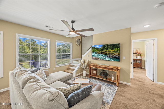 1721 Holly Bend Dr, Byrdstown, TN 38549 - living room featuring carpet floors and ceiling fan