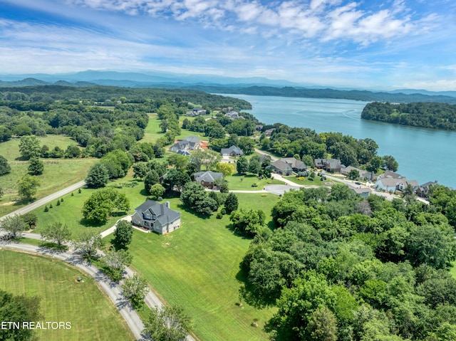 aerial view of a water and mountain view