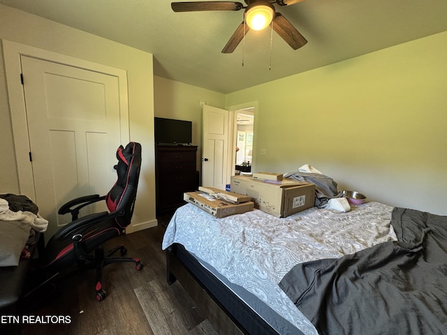 1353 Roy Owens Rd, Jamestown, TN 38556 - bedroom featuring dark wood-style floors and ceiling fan