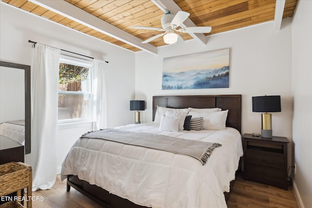 335 Sugar Mountain Way, Pigeon Forge, TN 37863 - bedroom featuring a wooden ceiling with exposed beams, wood finished floors, and a ceiling fan