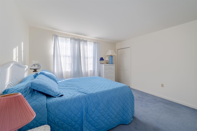 bedroom featuring carpet floors, a closet, and baseboards