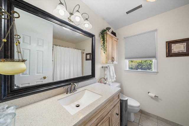 bathroom featuring tile patterned flooring, vanity, and toilet