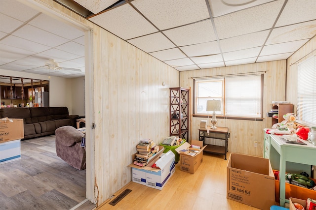 interior space featuring ceiling fan