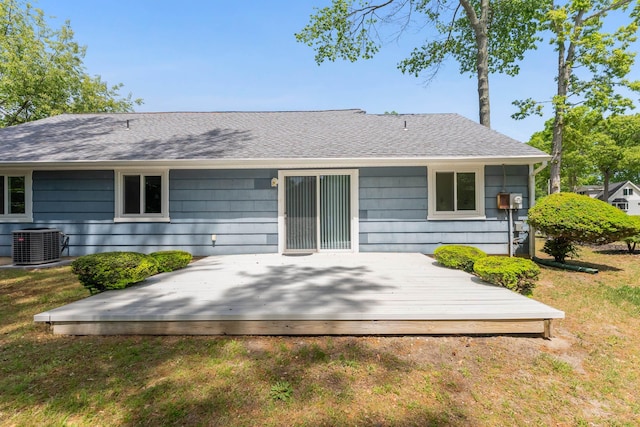 1 Cypress Ct, Rio Grande, NJ 08242 - back of property featuring central air condition unit, a shingled roof, a yard, and a deck