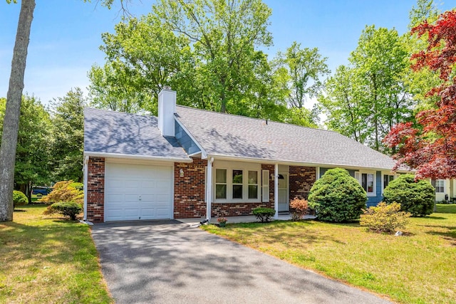 1 Cypress Ct, Rio Grande, NJ 08242 - ranch-style house featuring an attached garage, asphalt driveway, a chimney, and brick siding