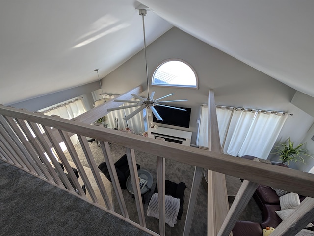 6 Pierces Point Rd, Cape May Court House, NJ 08210 - staircase featuring high vaulted ceiling and carpet floors