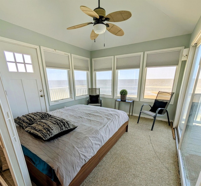 6 Pierces Point Rd, Cape May Court House, NJ 08210 - bedroom with light colored carpet, a water view, and ceiling fan