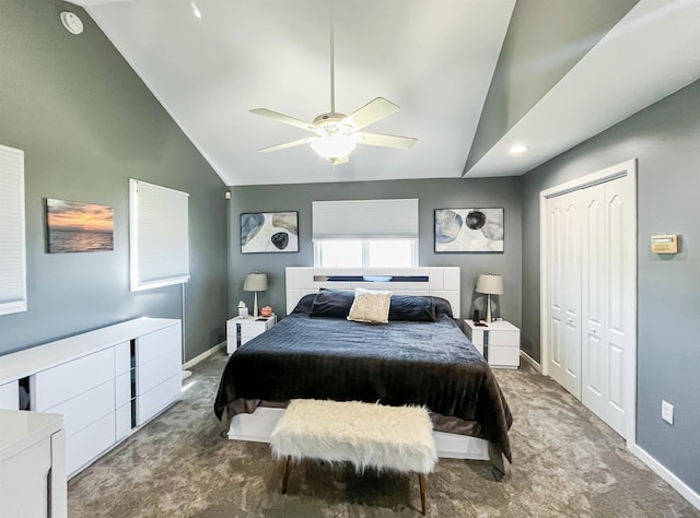 6 Pierces Point Rd, Cape May Court House, NJ 08210 - carpeted bedroom featuring lofted ceiling, a closet, and a ceiling fan