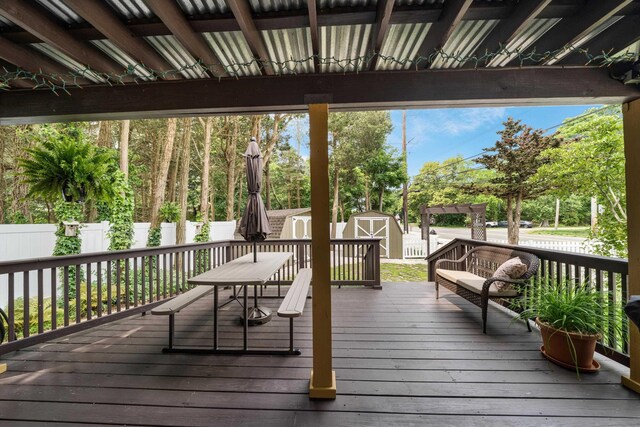 2068 N Shore Rd, Clermont, NJ 08210 - wooden terrace with a shed