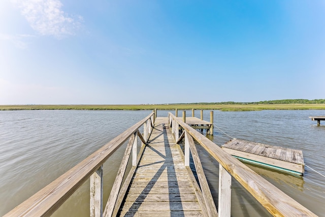 dock area with a water view